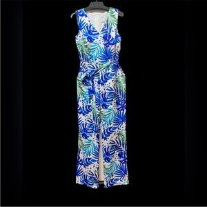 Nicole Miller Blue and Green Leaf Jumpsuit